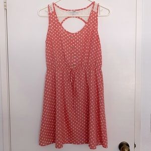 Coral polka dot open back dress